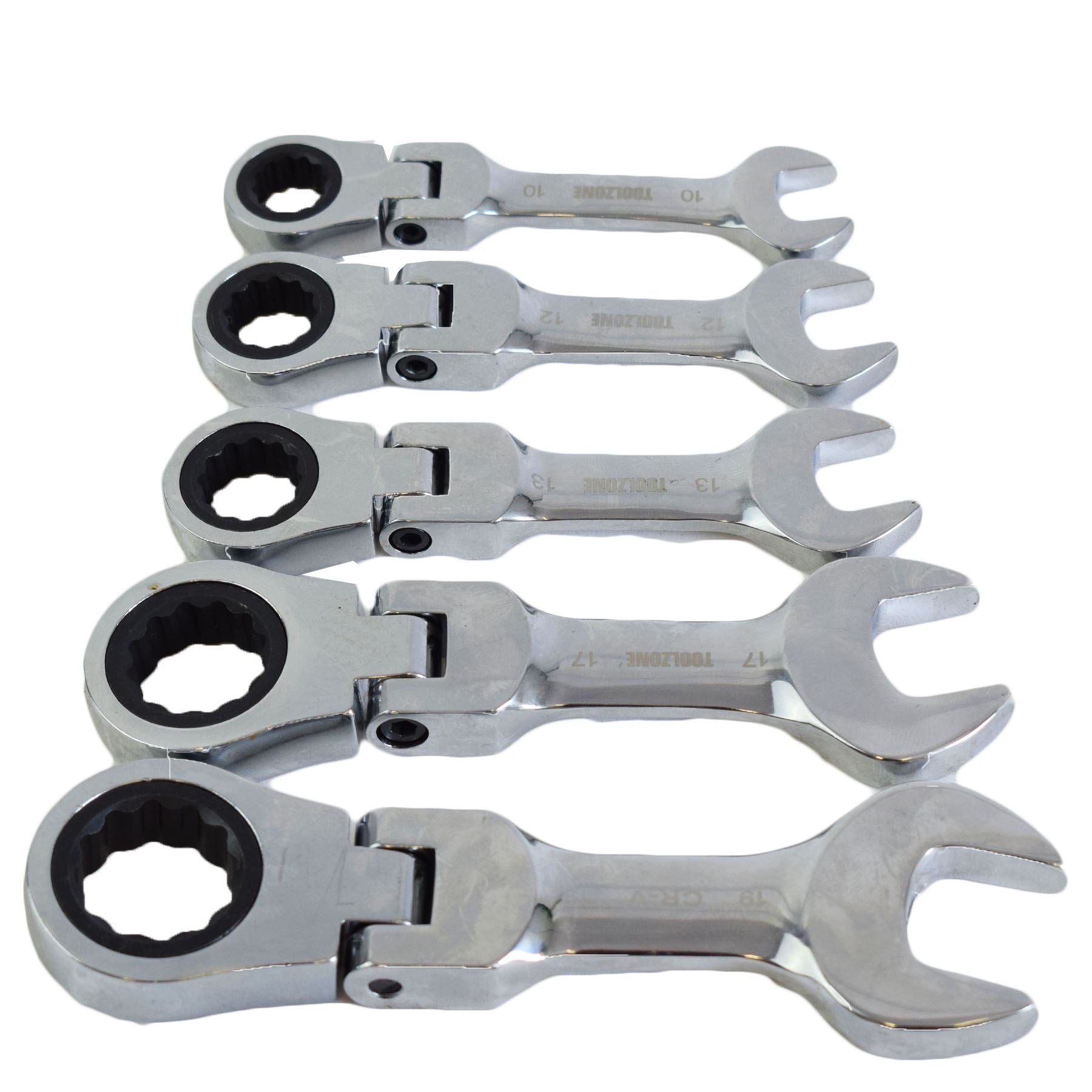 5pc Flexi Stubby Ratchet Spanner 10-19mm Metric Wrench Geared 72 Teeth CRV