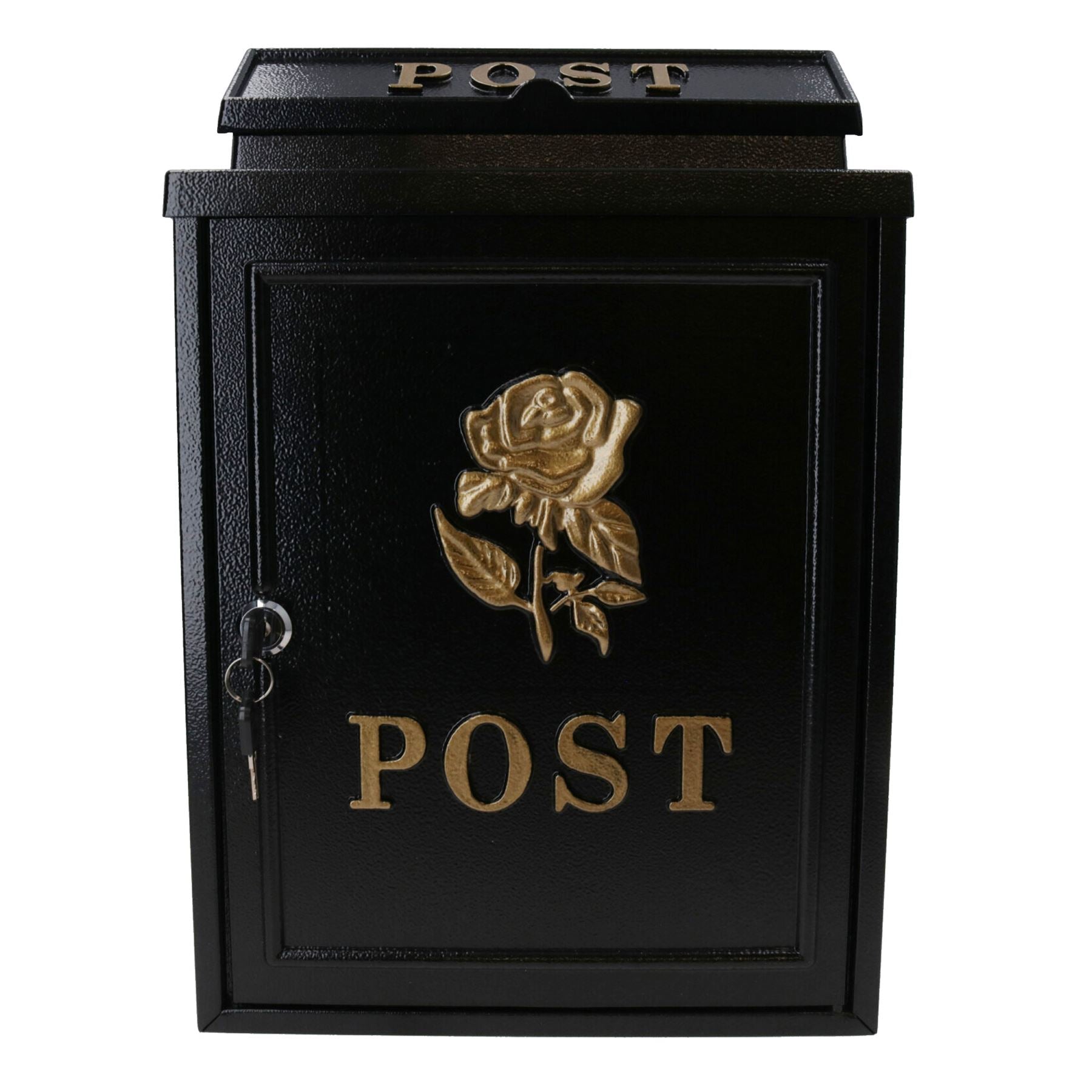 Gold Rose Letter Post Mail Box Metal Black Wall Door Gate House Lockable