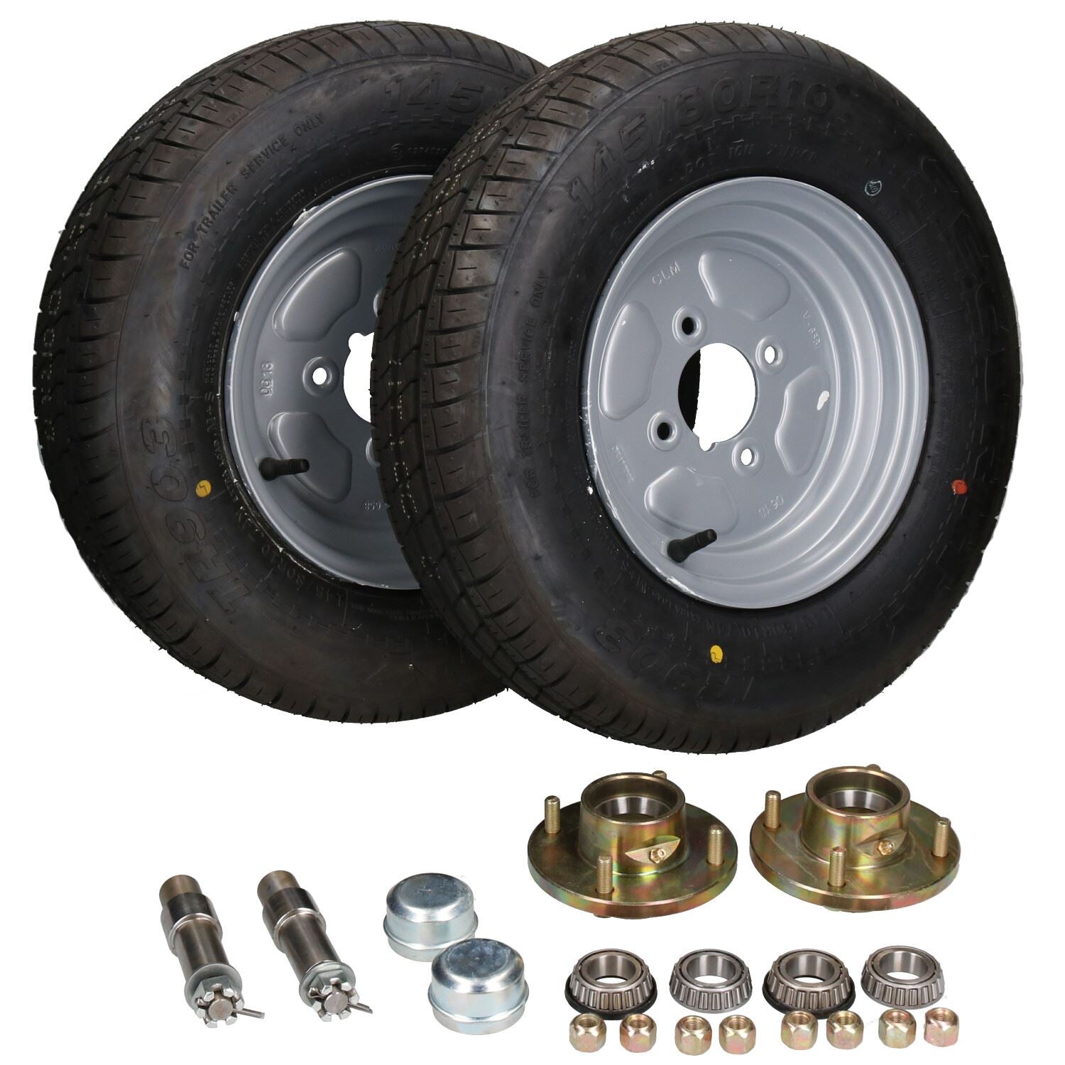 2 PACK Trailer Trolley Wheel Hubs, Wheels & Stub Axles 10" 145 R10 750kg