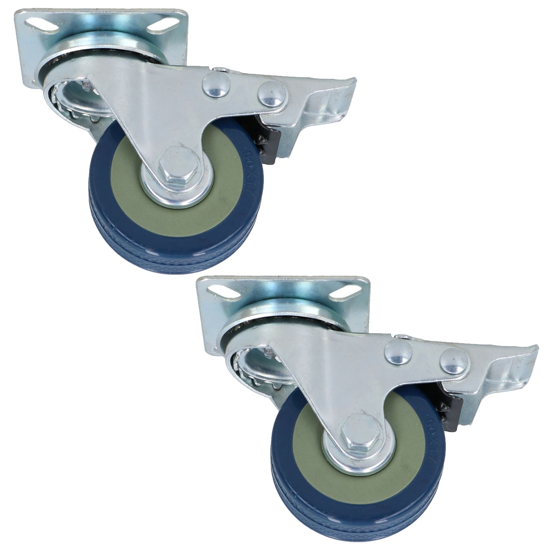 2” (50mm) Braked Swivel Castor Wheels Trolley Furniture Rubber Solid Wheel