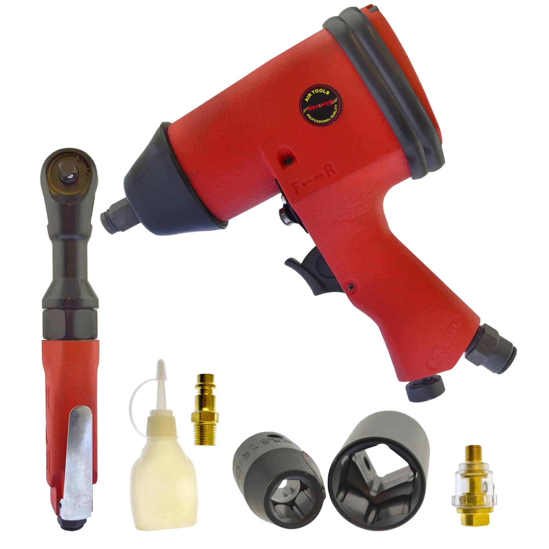 1/2" Drive Impact Gun Wrench 3/8" Drive Air Ratchet Plus 7 Impact Sockets