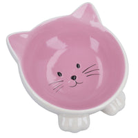 2PK Pink & White Orb Cat Face Bowl Food Water Platter Dish Kitten Cat 6.5" /16.5cm