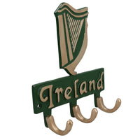 Irish Ireland Coat Jacket Key Hanger / Rack 3 Hooks / Pegs Wall Hall House Harp