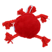 Plush Soft Red Happy Face Dog Play Toy With Squeak & Rope Arms.