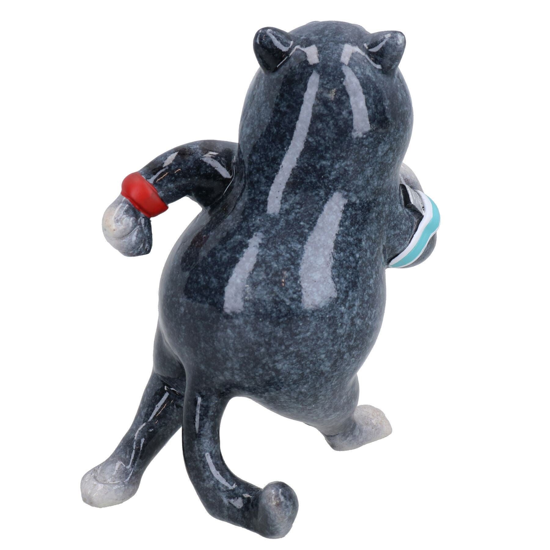 Grey Fat Cat Running Jogging Ornament Statue Garden House Decor Resin Home