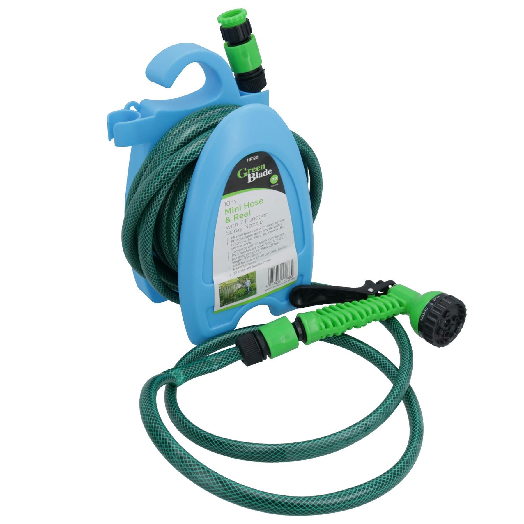 Portable Garden Hose Reel With 10 Metres of Hose + 7 Dial Spray Gun + Fittings