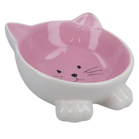 2PK Pink & White Orb Cat Face Bowl Food Water Platter Dish Kitten Cat 6.5" /16.5cm