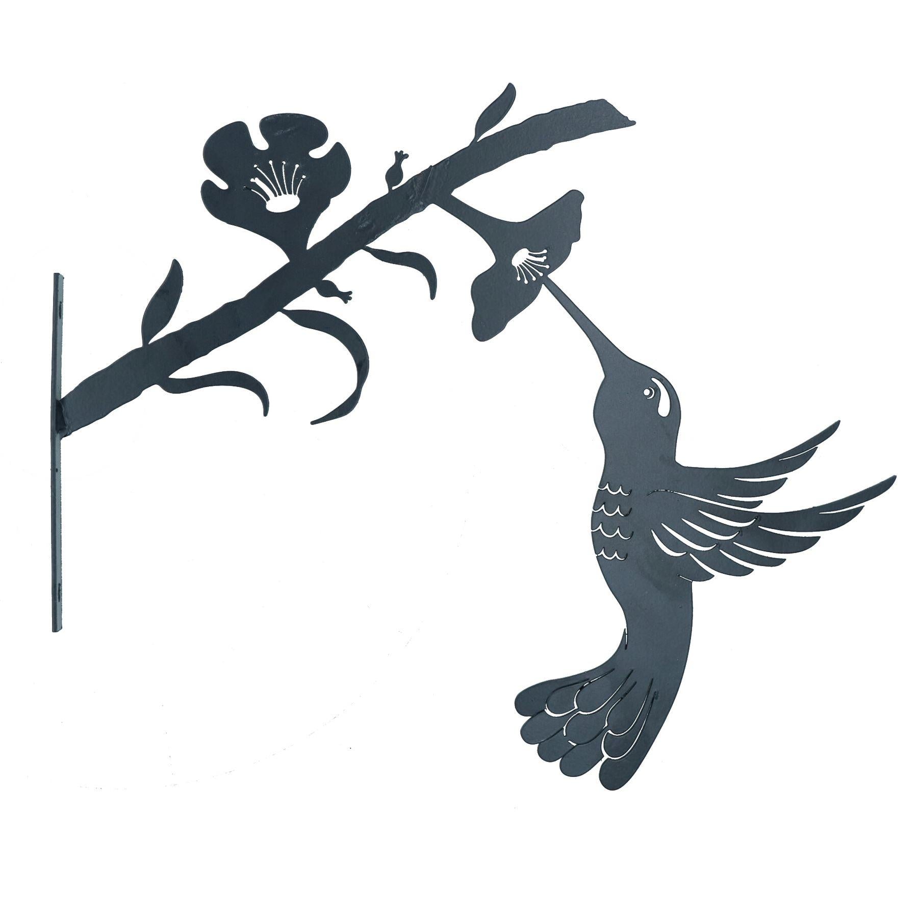 Metal Hummingbird Tree Silhouette With Fixing Plate Decor Garden Ornament Gift