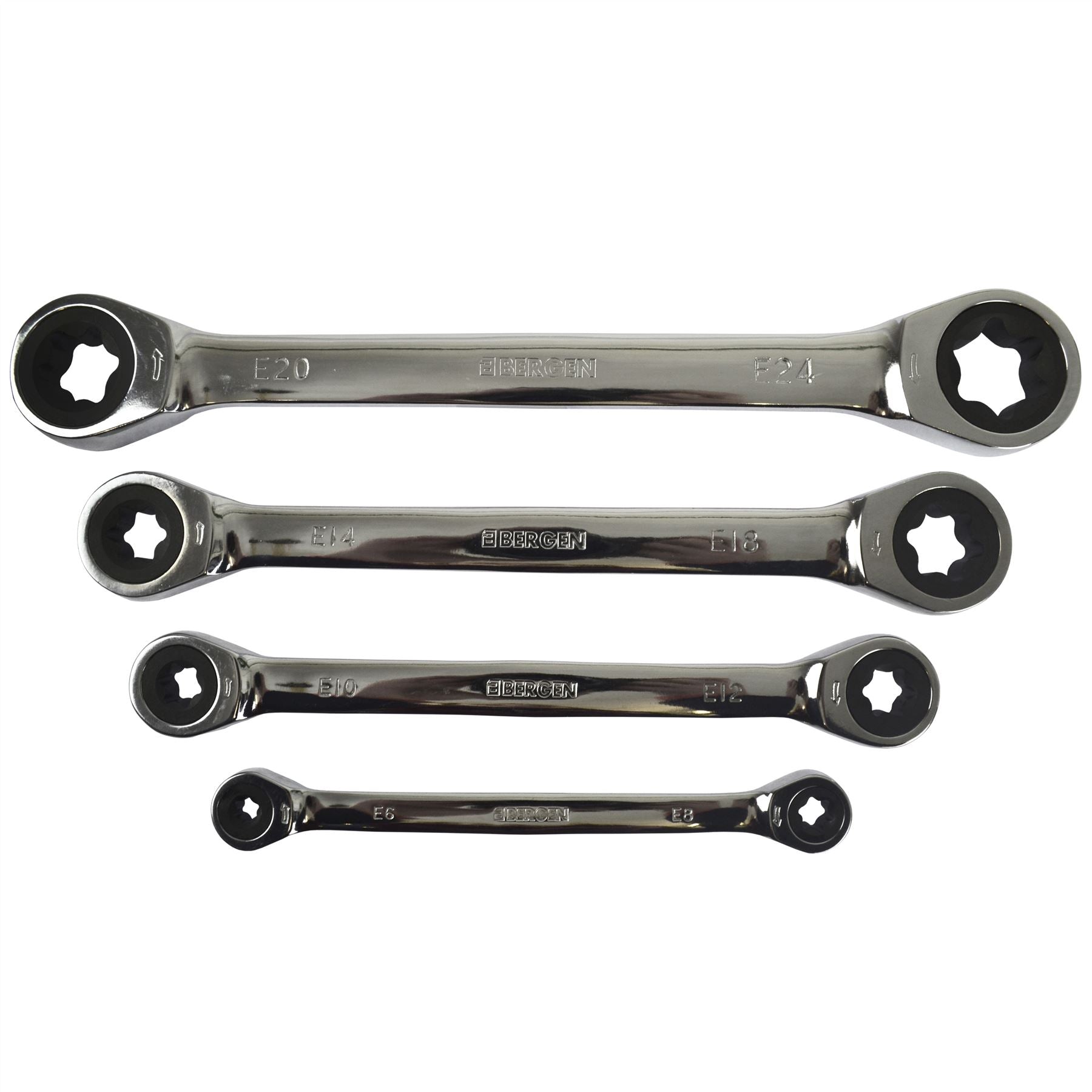 Torx / E Ratchet Spanner Wrench Set Double Ended E6 - E24 4pc Set BERGEN AT482