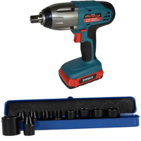 24v 1/2" Drive Li-on Cordless Battery Impact Wrench & 10 Shallow Impact Sockets