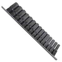 1/2" Drive Deep Metric 6-Sided Single Hex Sockets Rail 15pc 10 - 24mm Bergen