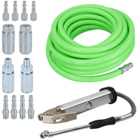 10 Metres Soft Rubber Hi-Vis Air Hose + Quick Release Fittings + Tyre Inflator