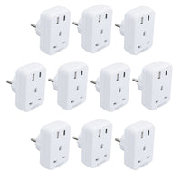 UK To EU Travel Socket Adaptor 2 Pin to 3 Pin Plug + C / USB Charging Ports