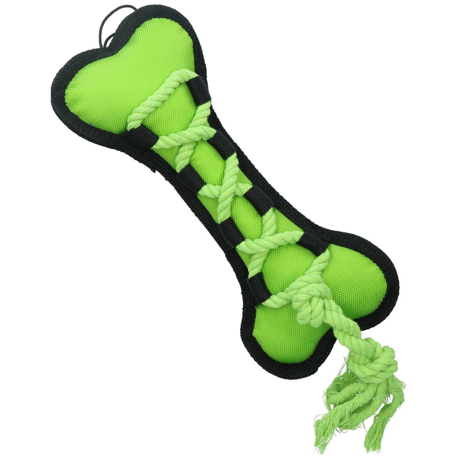 Green Cross Tug Rope Bone Doy Play Toy With Squeak 30x13x3cm