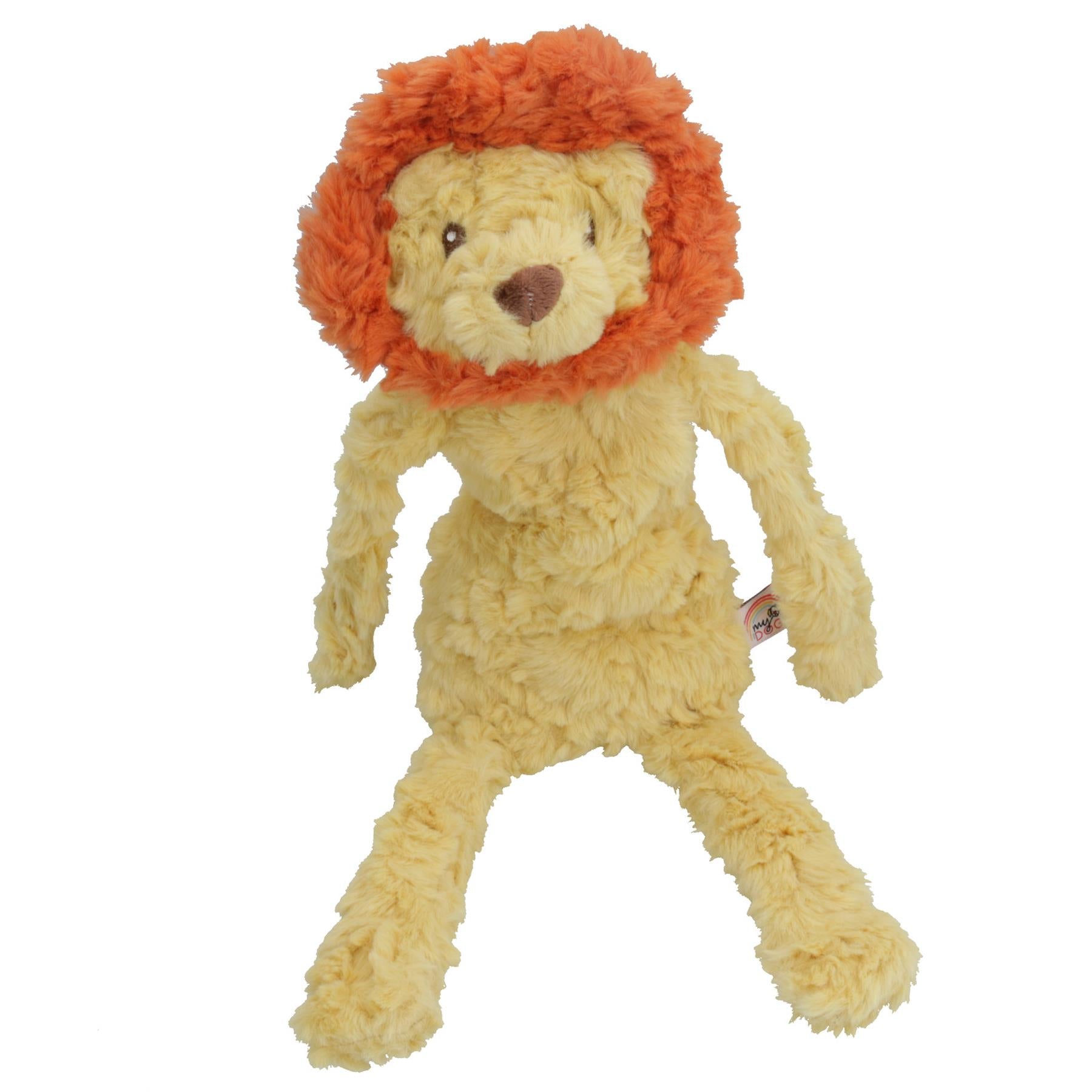 Plush Squeaky Crinkle Unstuffed Lion Calming Pet Toy With Belly Compartment