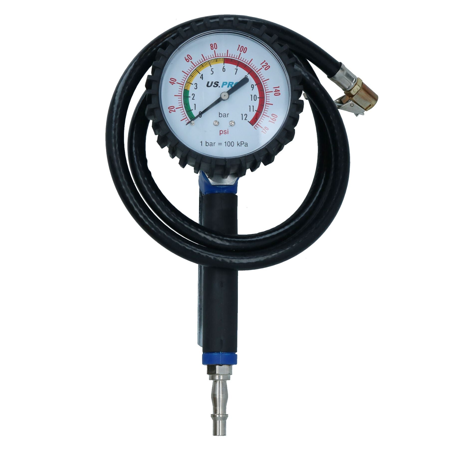 Heavy Duty Tyre Inflator Gauge With Long Reach Hose 1 Metre Long 0 – 170 PSI