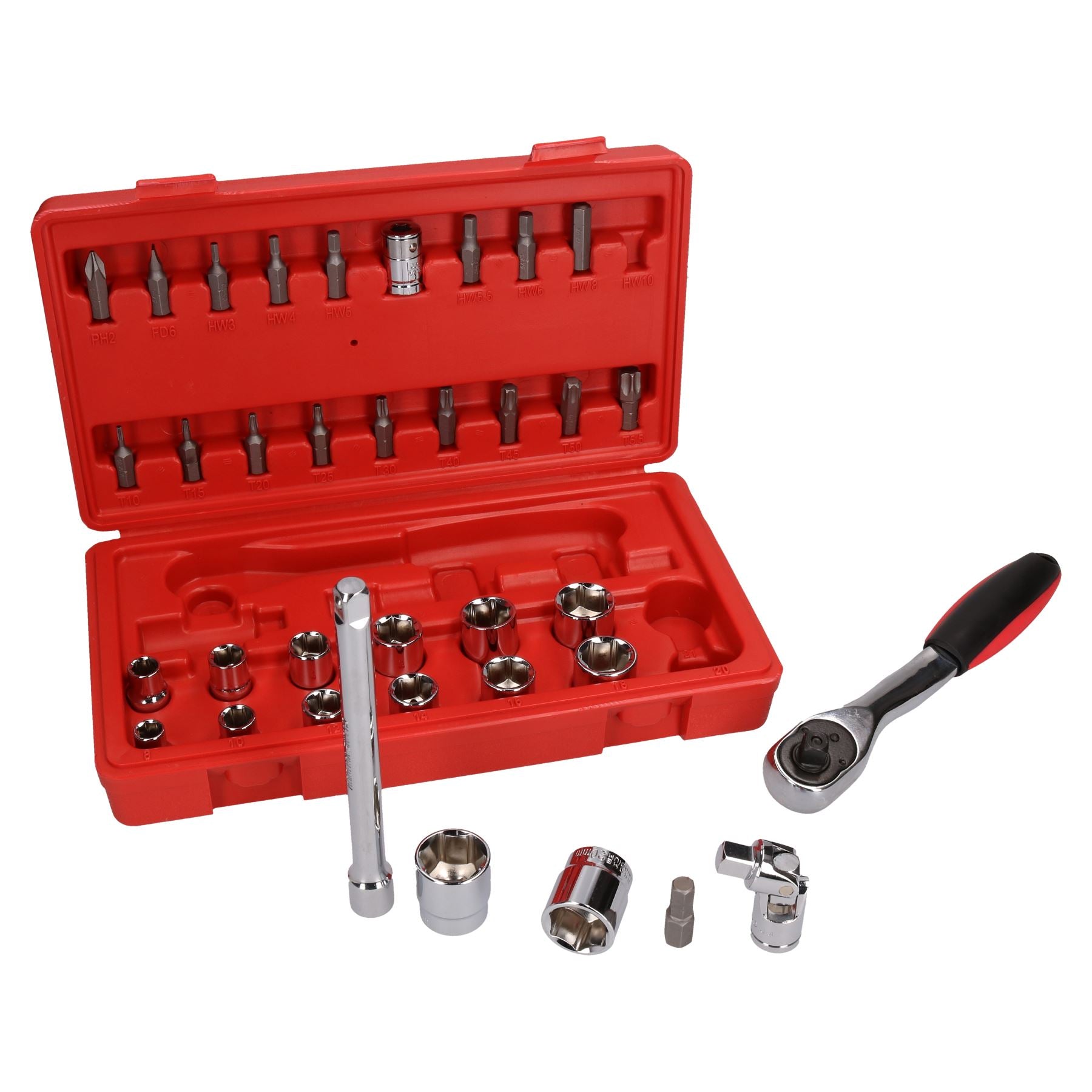 3/8" Drive Metric MM Shallow Socket and Accessory kit Hex Torx Bits 36pc